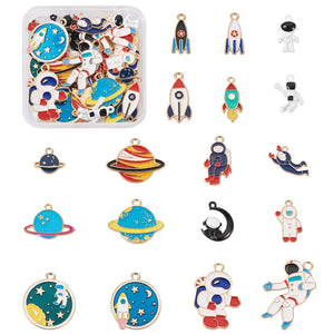 36pcs/Box Space Planet Astronaut Enamel Pendants DIY Earring Brooch Decor