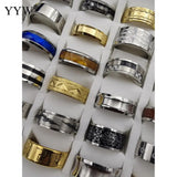 36pcs/Box Alphabet Silver/Gold Stainless Steel Finger Ring Mixed Ring Size 17-21