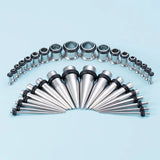 36pcs Implant Steel Ear Gauges Stretching Taper Plugs Eyelets Kit 14G-00G