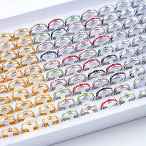36pcs Multicolor Rhinestone Silver Rings Mix Style Wedding Party