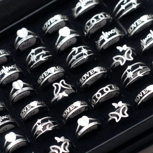36pcs Silver Plated Heart Engagement Rings Size 17-21 Women Charm Jewelry