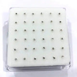 36pcs 925 Sterling Silver Nose Rings Studs Clear Crystal Piercing Jewelry