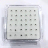 36pcs 925 Sterling Silver Nose Rings Studs Clear Crystal Piercing Jewelry