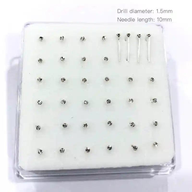 36pcs 925 Sterling Silver Nose Rings Studs Clear Crystal Piercing Jewelry