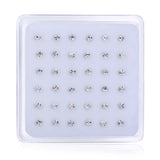 36pcs 925 Sterling Silver Nose Rings Studs Clear Crystal Piercing Jewelry