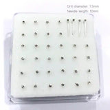 36pcs 925 Sterling Silver Nose Rings Studs Clear Crystal Piercing Jewelry