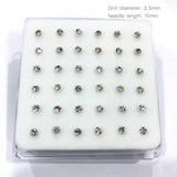 36pcs 925 Sterling Silver Nose Rings Studs Clear Crystal Piercing Jewelry