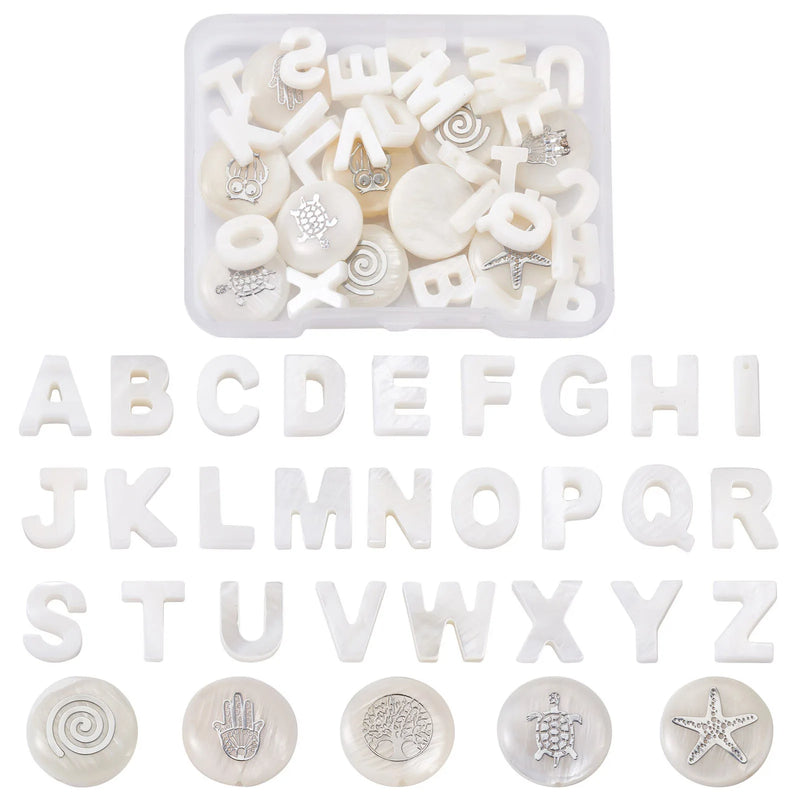 36pcs Natural Shell Alphabet Letter A~Z Beads for Jewelry Making