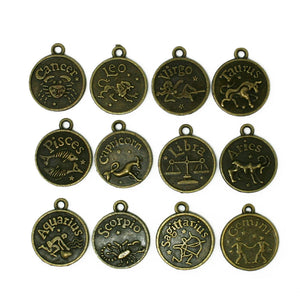 36pcs Round Zodiac Constellation Charms Vintage Bronze Alloy Pendant
