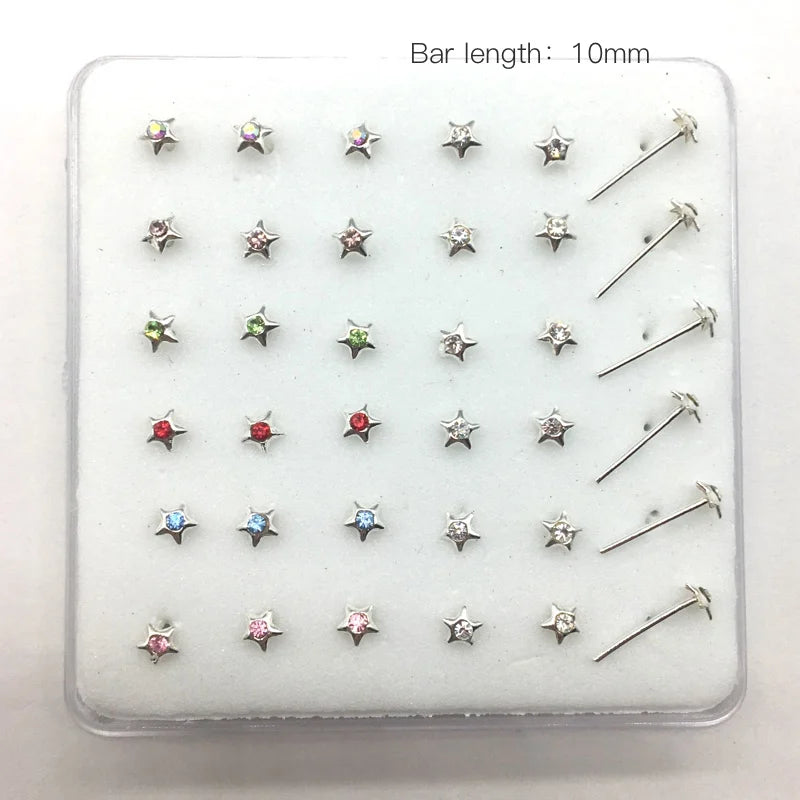 36pcs/set 925 Sterling Silver Nose Studs Set
