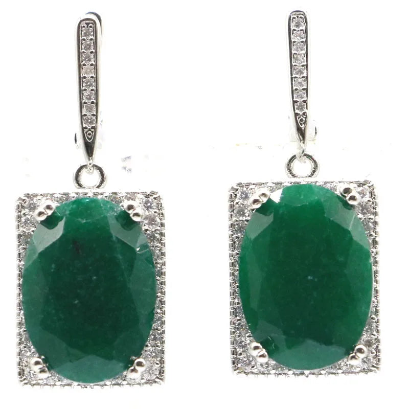 Real Ruby Emerald CZ 925 Silver Earrings