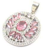 Green Peridot Pink Morganite CZ Silver Pendant