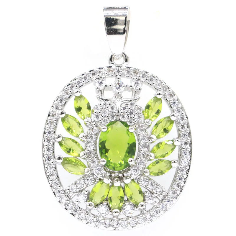 Green Peridot Pink Morganite CZ Silver Pendant