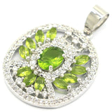 Green Peridot Pink Morganite CZ Silver Pendant
