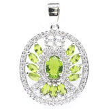 Green Peridot Pink Morganite CZ Silver Pendant