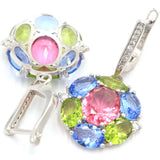 Green Peridot Tanzanite Tourmaline Earrings in 925 Silver