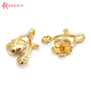 8PCS 25x19MM 24K Brass Flower Charms Pendants for Jewelry Making