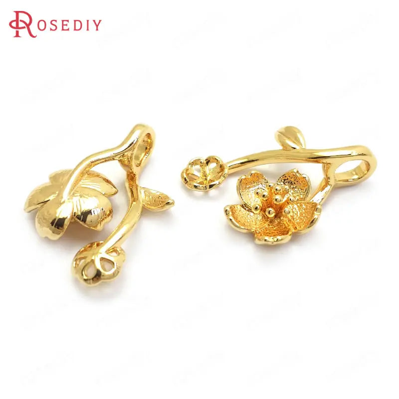 8PCS 25x19MM 24K Brass Flower Charms Pendants for Jewelry Making