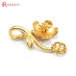 8PCS 25x19MM 24K Brass Flower Charms Pendants for Jewelry Making