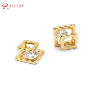10PCS 8MM 24K Brass Zircon Square Charms Pendants Jewelry Making Diy Findings