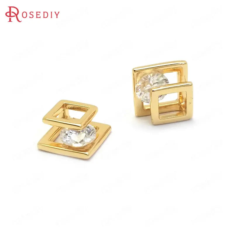 10PCS 8MM 24K Brass Zircon Square Charms Pendants Jewelry Making Diy Findings