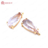 6PCS High Champagne Brass Glass Drop Charms Pendants DIY Jewelry Findings