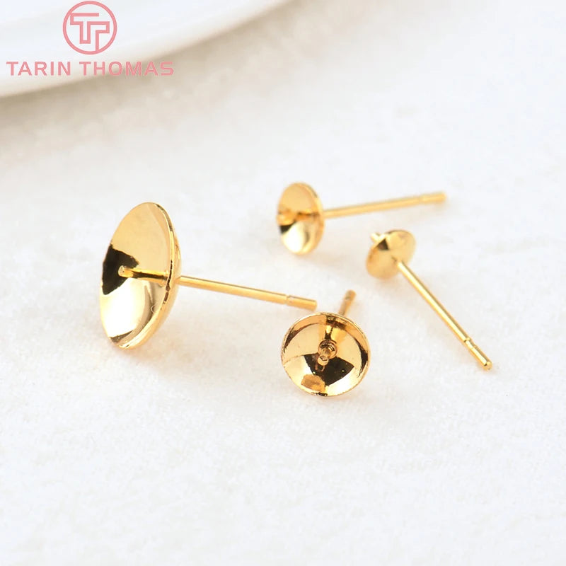 20PCS 4MM-10MM 24K Brass Round Half Pins Stud Earrings DIY Jewelry Findings