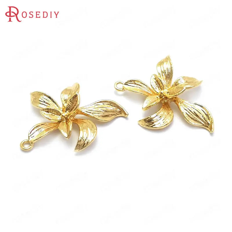 10PCS 24K Brass Orchid Flower Charms Pendants Jewelry Making Supplies