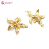 10PCS 24K Brass Orchid Flower Charms Pendants Jewelry Making Supplies