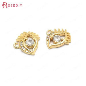 6PCS 10x9MM 24K Brass Zircon Eyes Charms Pendants Jewelry Making Supplies