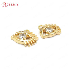 6PCS 10x9MM 24K Brass Zircon Eyes Charms Pendants Jewelry Making Supplies