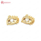 6PCS 10x9MM 24K Brass Zircon Eyes Charms Pendants Jewelry Making Supplies