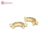6PCS 11x5MM Moon Connect Charms Pendants 24K Brass Zircon 2 Holes DIY Jewelry