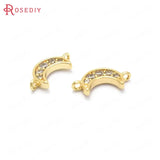 6PCS 11x5MM Moon Connect Charms Pendants 24K Brass Zircon 2 Holes DIY Jewelry