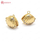 4PCS 13x12MM 24K Brass Zircon Shell Charms Pendants Jewelry Making Supplies