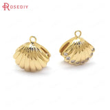 4PCS 13x12MM 24K Brass Zircon Shell Charms Pendants Jewelry Making Supplies