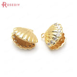 4PCS 13x12MM 24K Brass Zircon Shell Charms Pendants Jewelry Making Supplies