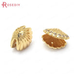 4PCS 13x12MM 24K Brass Zircon Shell Charms Pendants Jewelry Making Supplies