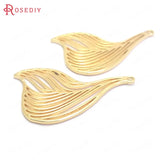 6PCS 38x25MM 24K Brass Feather Charms Pendants High Jewelry Making Supplies