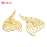 6PCS 38x25MM 24K Brass Feather Charms Pendants High Jewelry Making Supplies