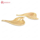 6PCS 38x25MM 24K Brass Feather Charms Pendants High Jewelry Making Supplies