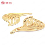 6PCS 38x25MM 24K Brass Feather Charms Pendants High Jewelry Making Supplies