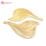 6PCS 38x25MM 24K Brass Feather Charms Pendants High Jewelry Making Supplies