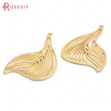 6PCS 38x25MM 24K Brass Feather Charms Pendants High Jewelry Making Supplies