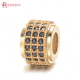 6PCS Brass/Zircon Cylinder Spacer Beads 6.5x8.5MM Jewelry DIY Findings