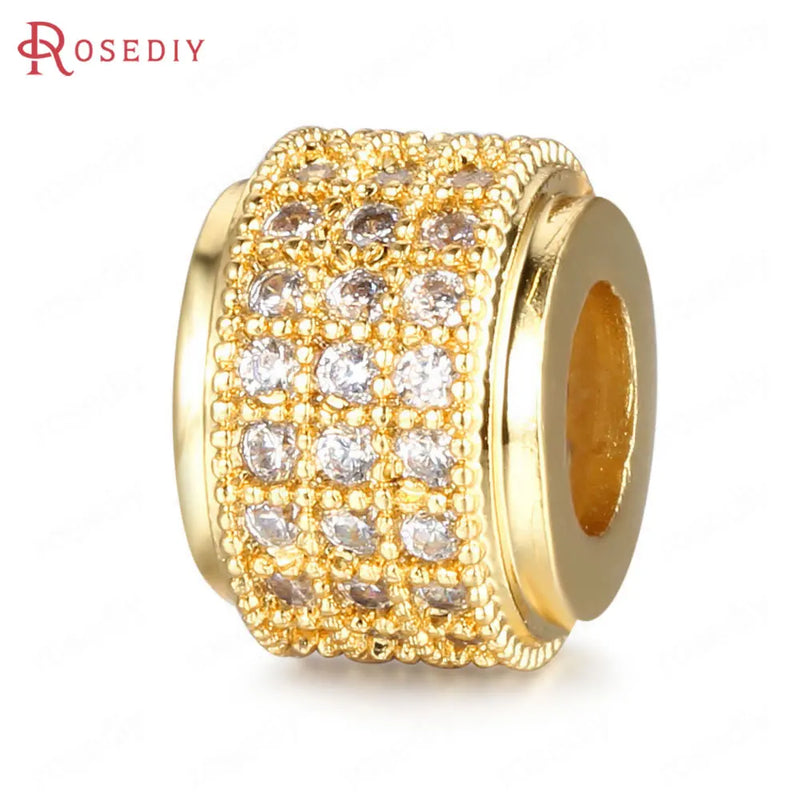 6PCS Brass/Zircon Cylinder Spacer Beads 6.5x8.5MM Jewelry DIY Findings