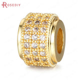 6PCS Brass/Zircon Cylinder Spacer Beads 6.5x8.5MM Jewelry DIY Findings