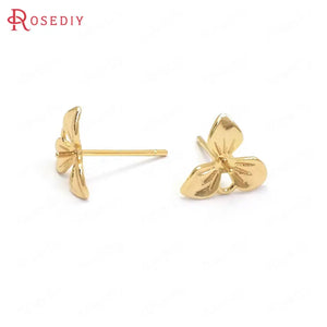10PCS 10x9MM 24K Brass Flower Stud Earrings