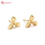 10PCS 10x9MM 24K Brass Flower Stud Earrings