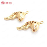10PCS 16x16MM 24K Brass Fish Charms Pendants